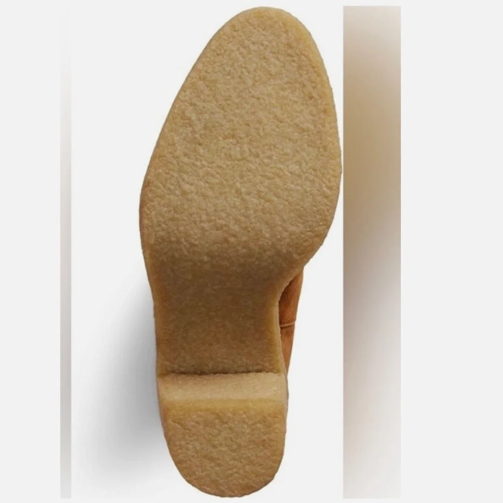 Ralph Lauren Marianna Tan Suede Pull-On Chelsea Booties Block Heel Ankle Boots